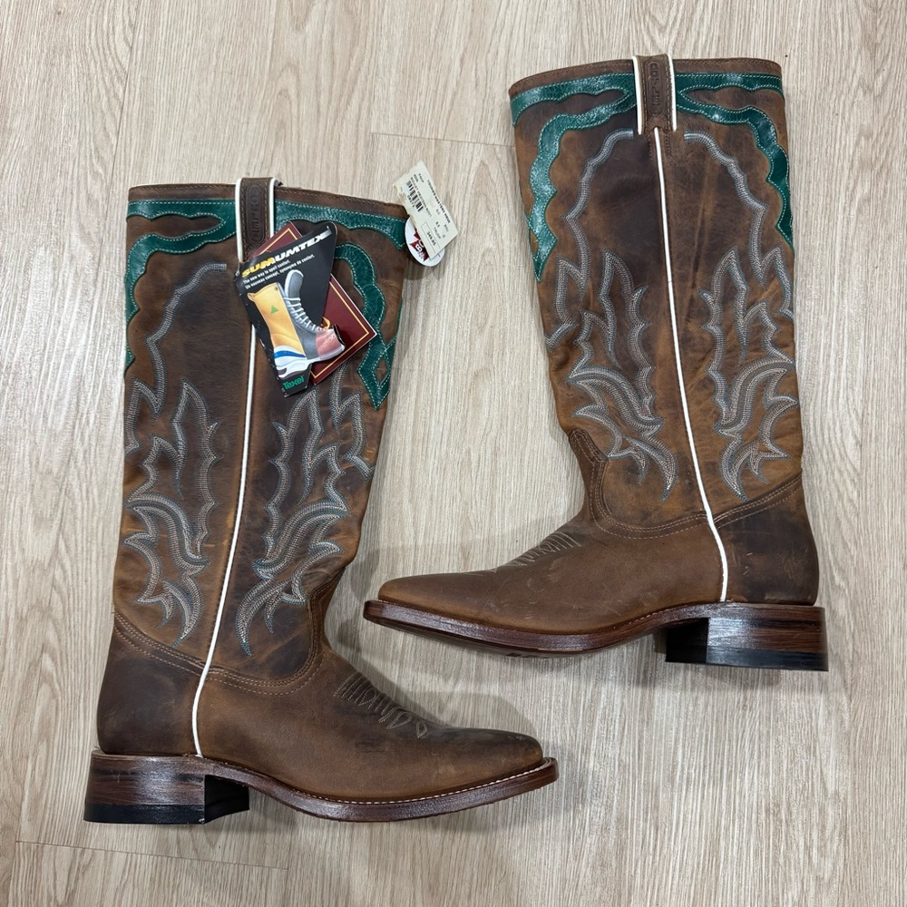 Boulet turquoise rodeo Western leather square toe hillbilly golden Boots NEW - Picture 2 of 9